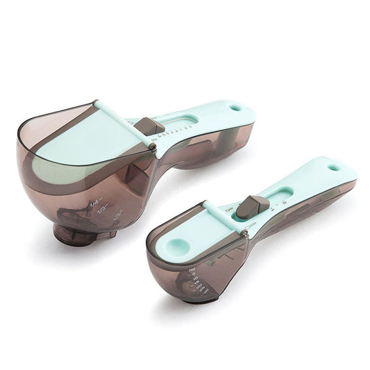 2 in 1 Kitchen Tool Plastic Measuring Spoon Adjustable Baking Tool Measuring Spoon, Specification:1 Large 1 Small Set(Light Blue) by bashfashion