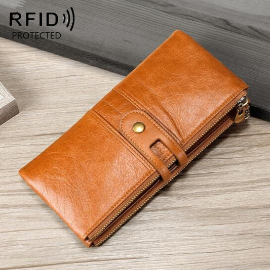 Ladies Genuine Leather Long Wallet Anti-theft Card Bag Multifunctional Clutch Bag(Brown) by bashfashion