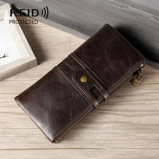 Ladies Genuine Leather Long Wallet Anti-theft Card Bag Multifunctional Clutch Bag(Coffee) by bashfashion