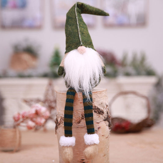 Cute Sitting Faceless Long-legged Elf Doll Christmas Decoration(Green) by bashfashion