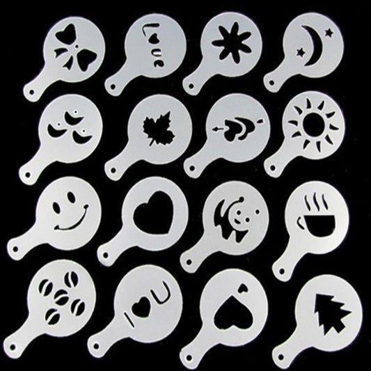 32 PCS Coffee Stencil Filter Coffee Maker Cappuccino Mold Templates Strew Flowers Pad Spray Art Baking Tools by bashfashion