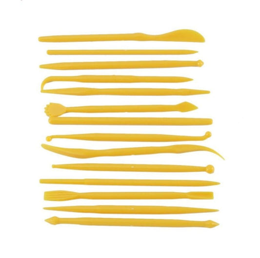 2 Sets Mini Fondant Styling Engraving Group Tools Cake Engraving Pen(14pcs / Set)(Yellow) by bashfashion