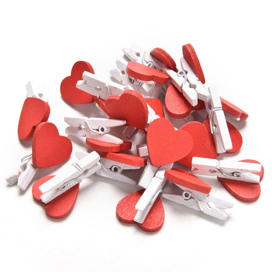 50 PCS Mini Red Heart Love Wooden Photo Paper Peg Pin Clothespin Craft Postcard Clips by bashfashion
