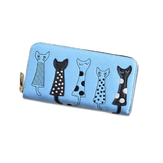 Cat Pattern Coin Purse Leisure Wallet Card Holders Handbag PU Leather Woman Wallet(Blue) by bashfashion