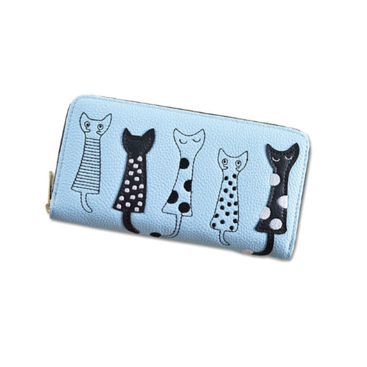 Cat Pattern Coin Purse Leisure Wallet Card Holders Handbag PU Leather Woman Wallet(Light Blue) by bashfashion