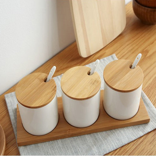 3pcs / Set Simple Life Creative Ceramics Kitchen Food Containers Organizer Jars For Spices Sugar-bowl Condiment Box Kitchen Storage Bottl by bashfashion