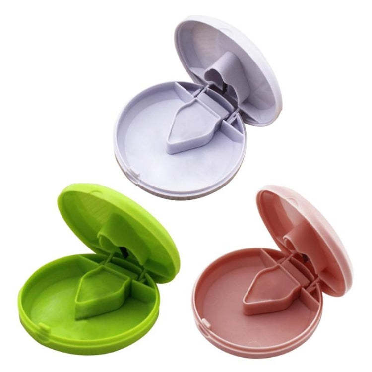 Round Medicine Cutter Stainless Steel Blade Plastic Medicine Dispensing Box(White) by bashfashion