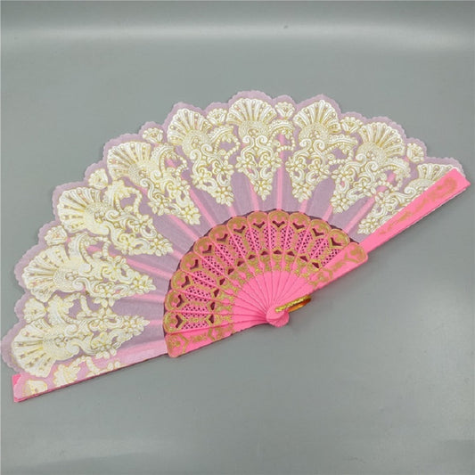 Spain Style Plastic Folding Fan Peacock Lace Fan Ladies Dance Gilding Fan, Size:23x42cm(Pink) by bashfashion