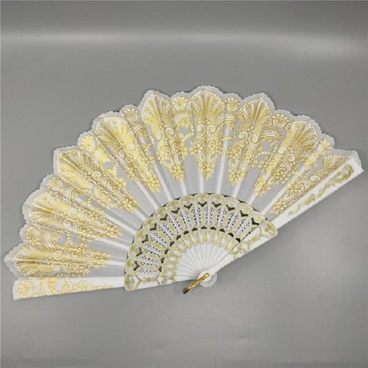Spain Style Plastic Folding Fan Peacock Lace Fan Ladies Dance Gilding Fan, Size:23x42cm(White) by bashfashion
