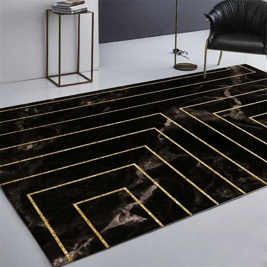 Marble Texture Square Lines Carpets Rugs For Home Living Room, Size:40x60cm(Black Gold) by bashfashion