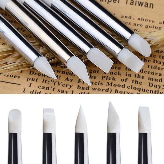 5 in 1 Red and White Rod Silicone Pen Wooden Engraving Pen Manicure Pen by bashfashion