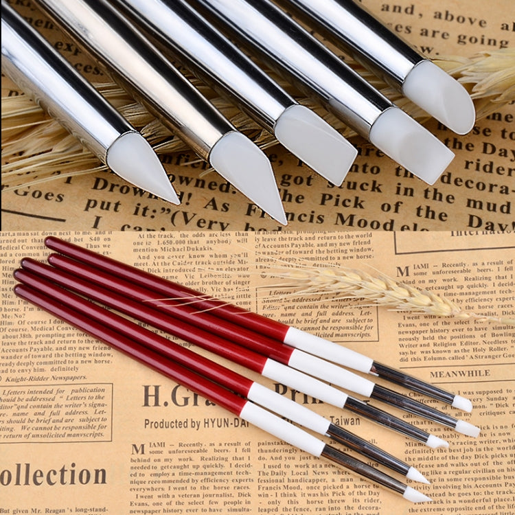 5 in 1 Red and White Rod Silicone Pen Wooden Engraving Pen Manicure Pen by bashfashion
