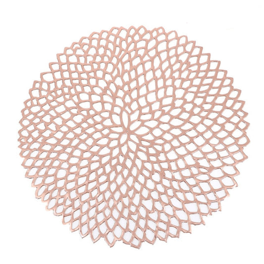 Table Bowl Mats Home Decor Placemat For Dining Table PVC Plastic Hollow Insulation Round Baroque Mediterranean Coaster Pads(Rose Gold) by bashfashion