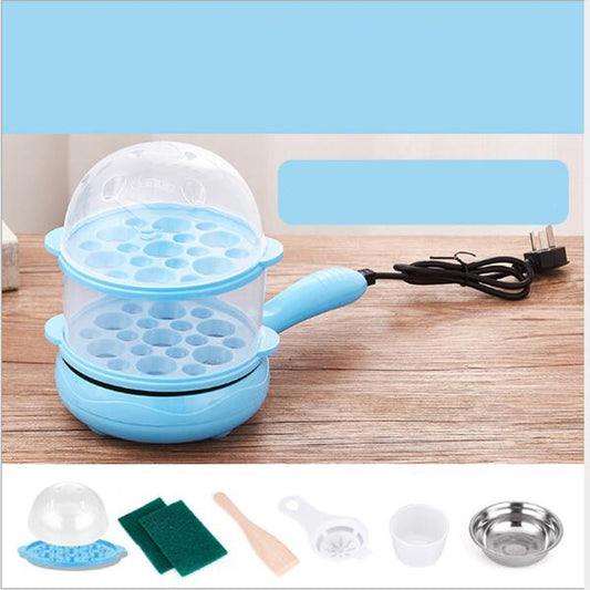 Multifunction Mini Non-Stick Frying Pan Boiler Steamer Cooker Poached Eggpot(Blue double storey package) by bashfashion