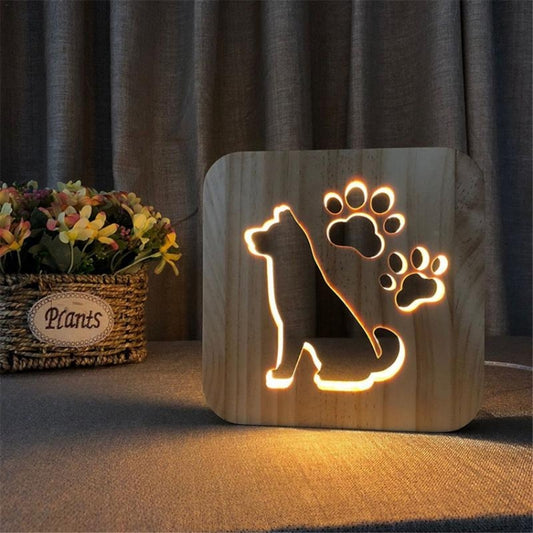 Creative Shape Wooden Night Lamp Bedroom Decoration Warm Light LED(Dog) by bashfashion