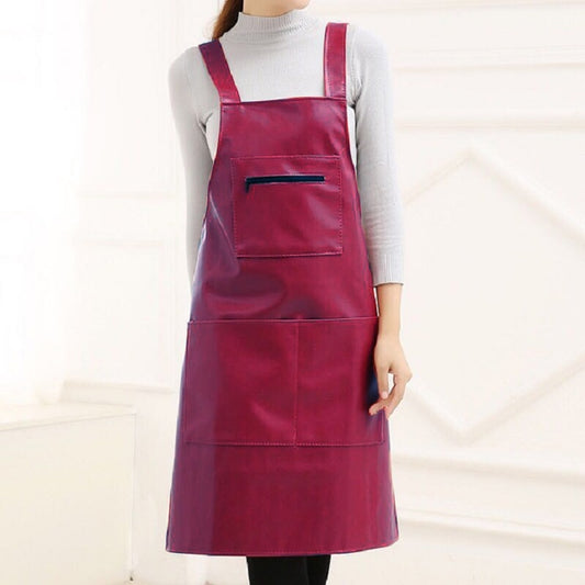Waterproof Oil Proof Soft Leather Thick Wear-resistant Men and Women Overalls Apron(Wine Red) by bashfashion