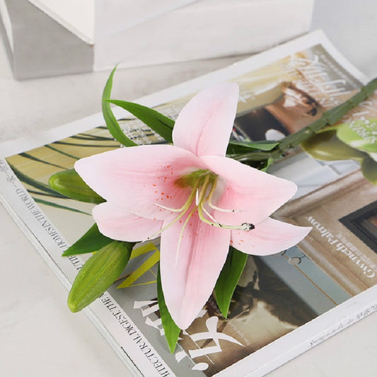 3 Branches Simulation Mini Lily Plastic Fake Flower Home Decoration Photography Wedding Supplies(Light Pink) by bashfashion