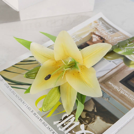 3 Branches Simulation Mini Lily Plastic Fake Flower Home Decoration Photography Wedding Supplies(Yellow) by bashfashion