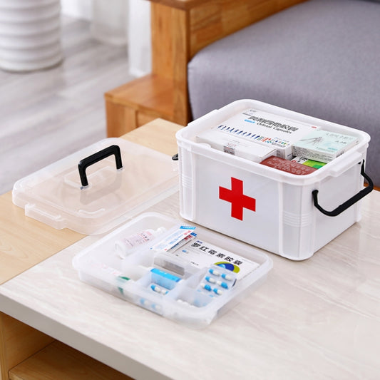 Family Multi-layer Emergency Medicine Storage Box Household Plastic Box, Size: L(White) by bashfashion