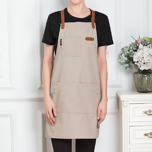Milk Tea Coffee Fondue Restaurant Canvas Apron(Khaki) by bashfashion