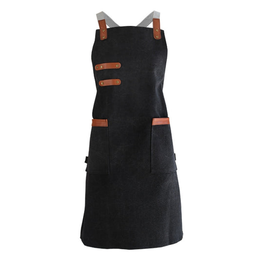 Washed Canvas Apron Chef Cafe Shop BBQ Hairdresser Aprons(Black) by bashfashion