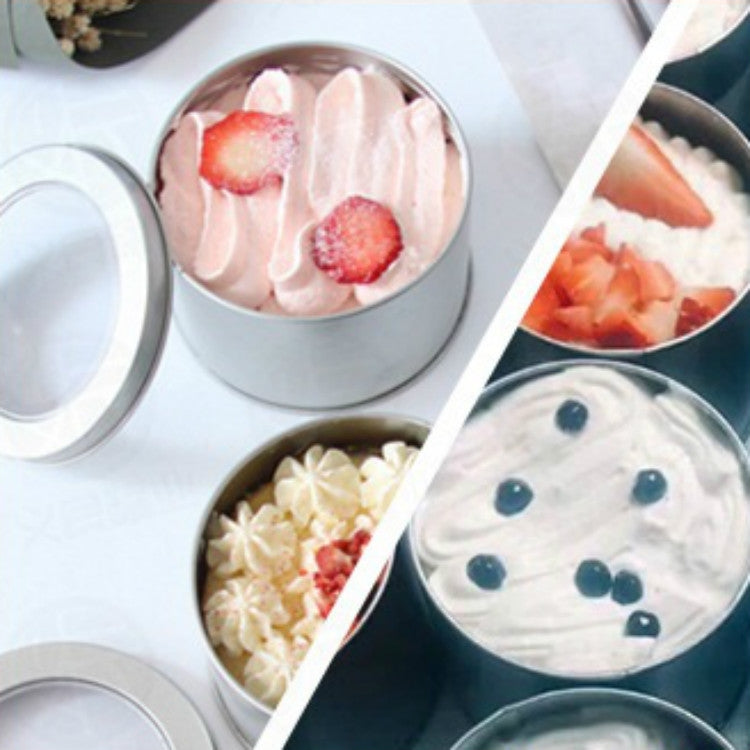 Deep Round Skylight Transparent Window Top Cover Tin Box Food Tea Can Baking Cake Box, Size:9cm x 9cm x 6cm(Rose Gold) by bashfashion