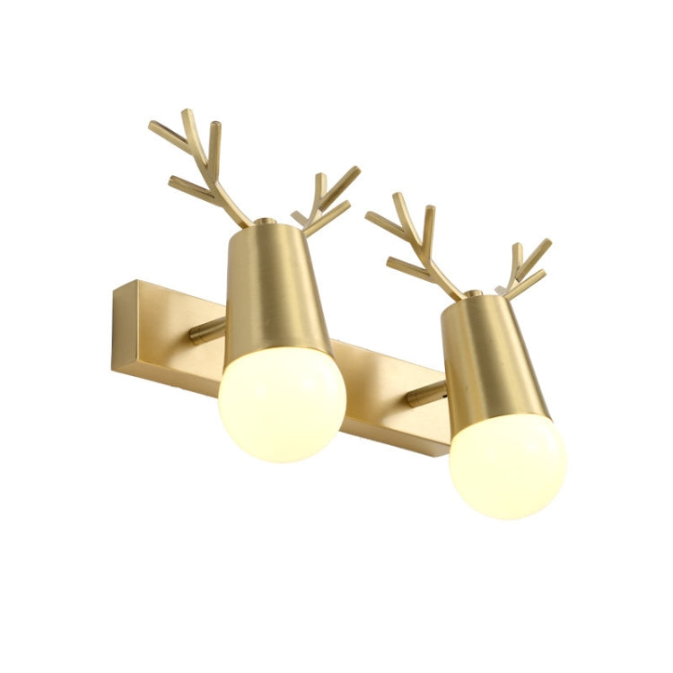 double head Copper Antler Wall Lamp Mirror Headlight Living Room Stairs Light Creative Bedroom Bedside Lamp(white light 5W) by bashfashion