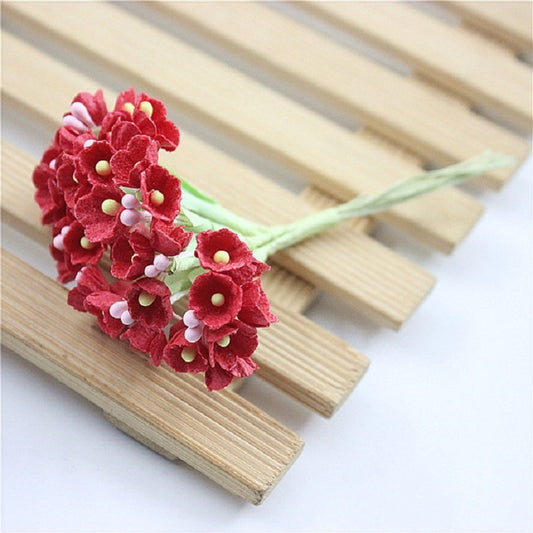 5 Branches DIY Hand-simulated Plum Mini Flocking Cloth Lucky Flower(Red) by bashfashion