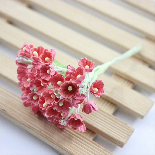 5 Branches DIY Hand-simulated Plum Mini Flocking Cloth Lucky Flower(Watermelon Red) by bashfashion