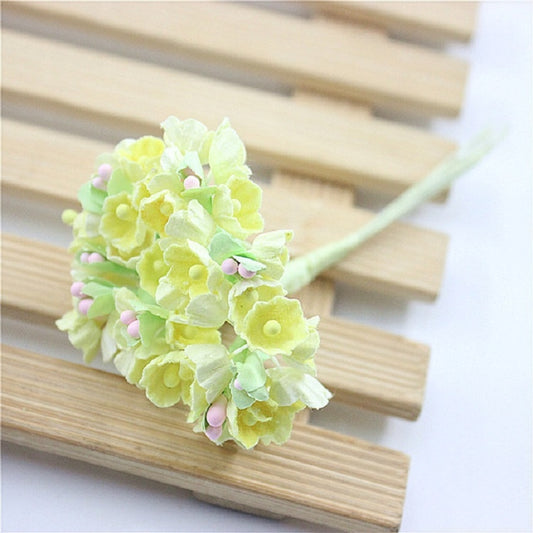 5 Branches DIY Hand-simulated Plum Mini Flocking Cloth Lucky Flower(Yellow) by bashfashion