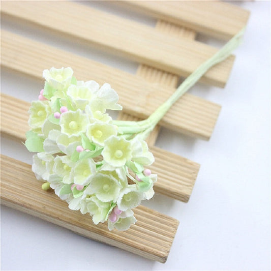 5 Branches DIY Hand-simulated Plum Mini Flocking Cloth Lucky Flower(Milk White) by bashfashion