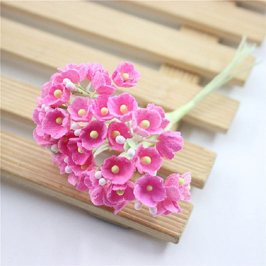 5 Branches DIY Hand-simulated Plum Mini Flocking Cloth Lucky Flower(Drak Pink) by bashfashion