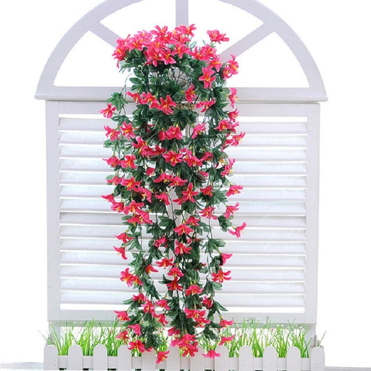 Artificial Flower Wall Hanging Lily Flower Vine Basket Flower Party Decorations(Rose Red) by bashfashion
