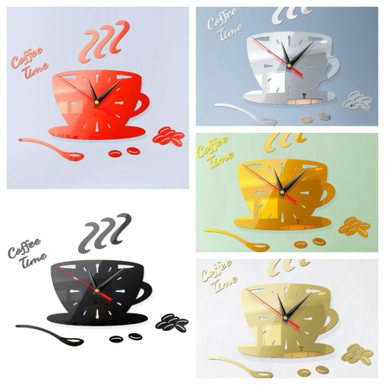 Home DIY 3D Stereo Decorative Fashion Coffee Wall Clock Acrylic Mirror Wall Sticker Coffee Clock(Black) by bashfashion