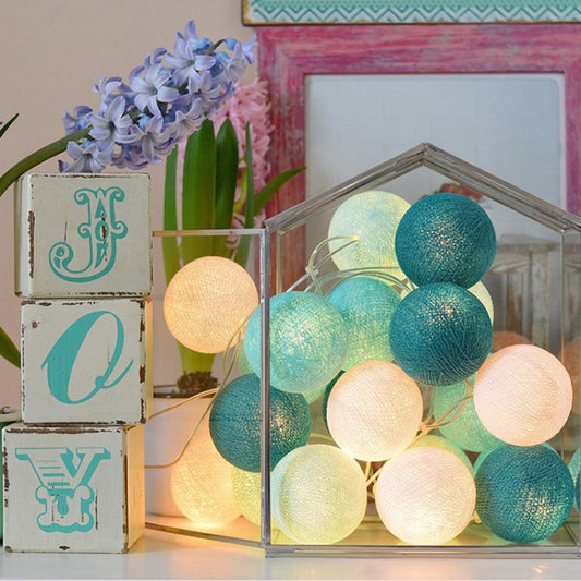 3M 20 Leds Cotton Ball Light String Holiday Wedding Christmas Party Bedroom Fairy Lights Outdoor LED Light Garland Decoration, Power Supply: Battery(Tiffany) by bashfashion