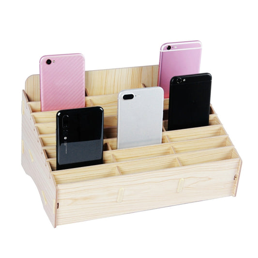 White Oak 24 Grid Wooden Conference Classroom Mobile Phone Organizer Desktop Storage Box by bashfashion