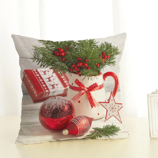 Christmas Decoration Cotton and Linen Pillow Office Home Cushion Without Pillow, Size:45x45cm( Red Christmas) by bashfashion