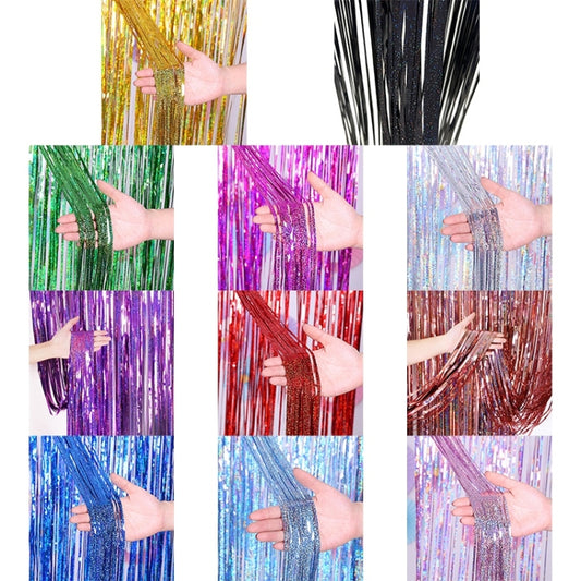 2 PCS Laser Rain Tinsel Foil Curtain Birthday Party Decoration Tassel Wall,Size:1x2.5m(Purple) by bashfashion