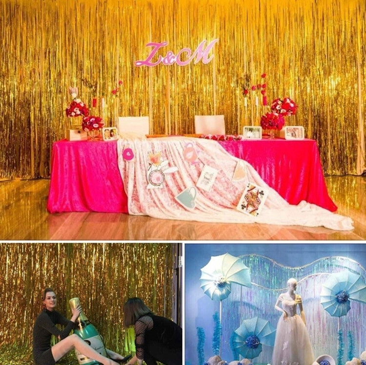 2 PCS Laser Rain Tinsel Foil Curtain Birthday Party Decoration Tassel Wall, Size:1x3m(Light blue) by bashfashion