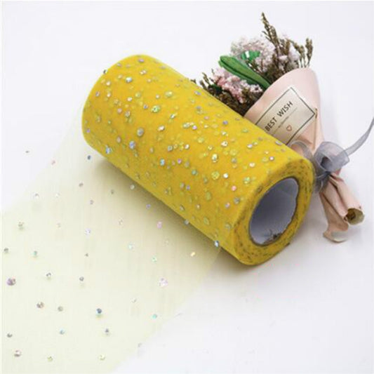 Tulle Roll 25 Yards 13cm Organza Laser Crafts Wedding Decoration Tulle Birthday Party Supplies(Yellow) by bashfashion