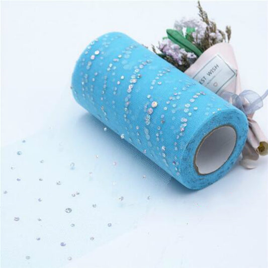 Tulle Roll 25 Yards 13cm Organza Laser Crafts Wedding Decoration Tulle Birthday Party Supplies(Sky Blue) by bashfashion