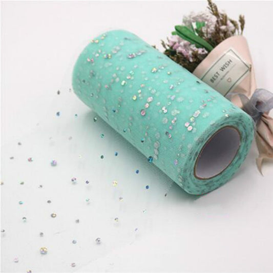 Tulle Roll 25 Yards 13cm Organza Laser Crafts Wedding Decoration Tulle Birthday Party Supplies(Light Blue) by bashfashion