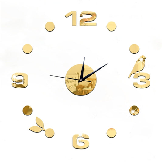 Art Wall Clock Background Wall Stickers TV Wall Stickers 3D Bird Leaves Wall Clock Home Accessories(Gold) by bashfashion