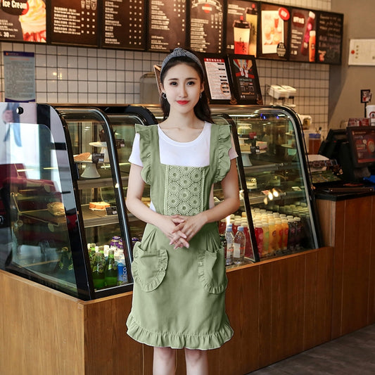 Princess Apron Kitchen Women Work Clothes Coffee Shop Apron, Specification:Sleeveless Apron(Dark green) by bashfashion