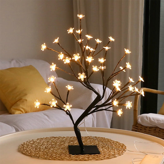 36 Lights Cherry Tree Lamp Table Lamp Room Layout Decoration Creative Bedside Night Light Gift, Style:Bauhinia Black Tree by bashfashion