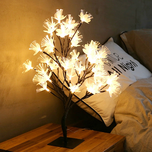 36 Lights Cherry Tree Lamp Table Lamp Room Layout Decoration Creative Bedside Night Light Gift, Style:Fiber Optic Black tree by bashfashion