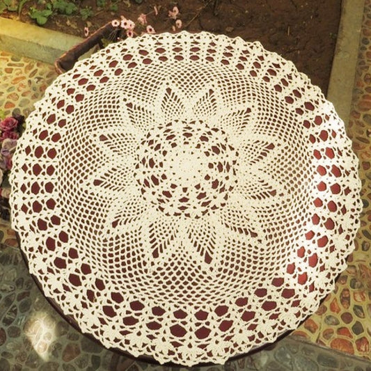 Exquisite Handmade Crochet Hook Flower Garden Mori Cotton Lace Openwork Woven Round Tablecloth, Size:60cm Diameter(Beige) by bashfashion