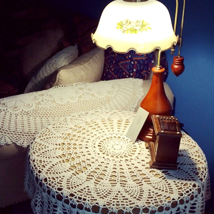 Exquisite Handmade Crochet Hook Flower Garden Mori Cotton Lace Openwork Woven Round Tablecloth, Size:60cm Diameter(White) by bashfashion