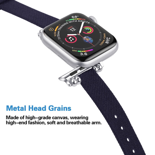 For Apple Watch 44mm / 42mm Nylon Canvas Beaded Watch Band (Deep Blue) by bashfashion