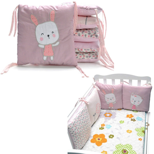 Crib Perimeter Embroidery Bunny Bedding Baby Cotton Anti-collision, Size:30 x 30 cm(Pink Six-piece Suit) by bashfashion